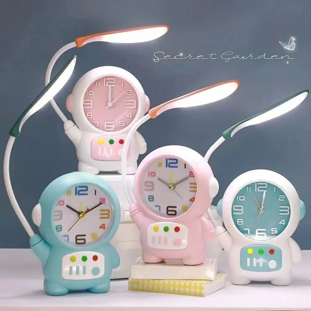 Cartoon Desk Lamp with Alarm Clock Desk Lamp Light Children Kids Reading Study Bedroom Living Room-000814